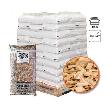 Racine – Paillage biodégradable en plaquettes forestières bois – Lot de 48 sacs de 50l – Couvre 48m² – Améliore la santé du jardin