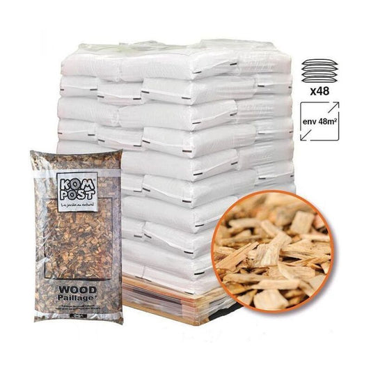 Racine – Paillage biodégradable en plaquettes forestières bois – Lot de 48 sacs de 50l – Couvre 48m² – Améliore la santé du jardin